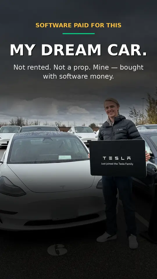 Software paid for this: My dream car. Not rented. Not a prop. Mine — bought with software money.